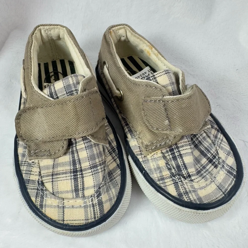 Circo Tan Blue Gray Plaid Preppy Loafers Boat Baby Shoes